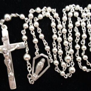 Sterling Silver V Center Medal 17.3 Grams 17" Rosary
